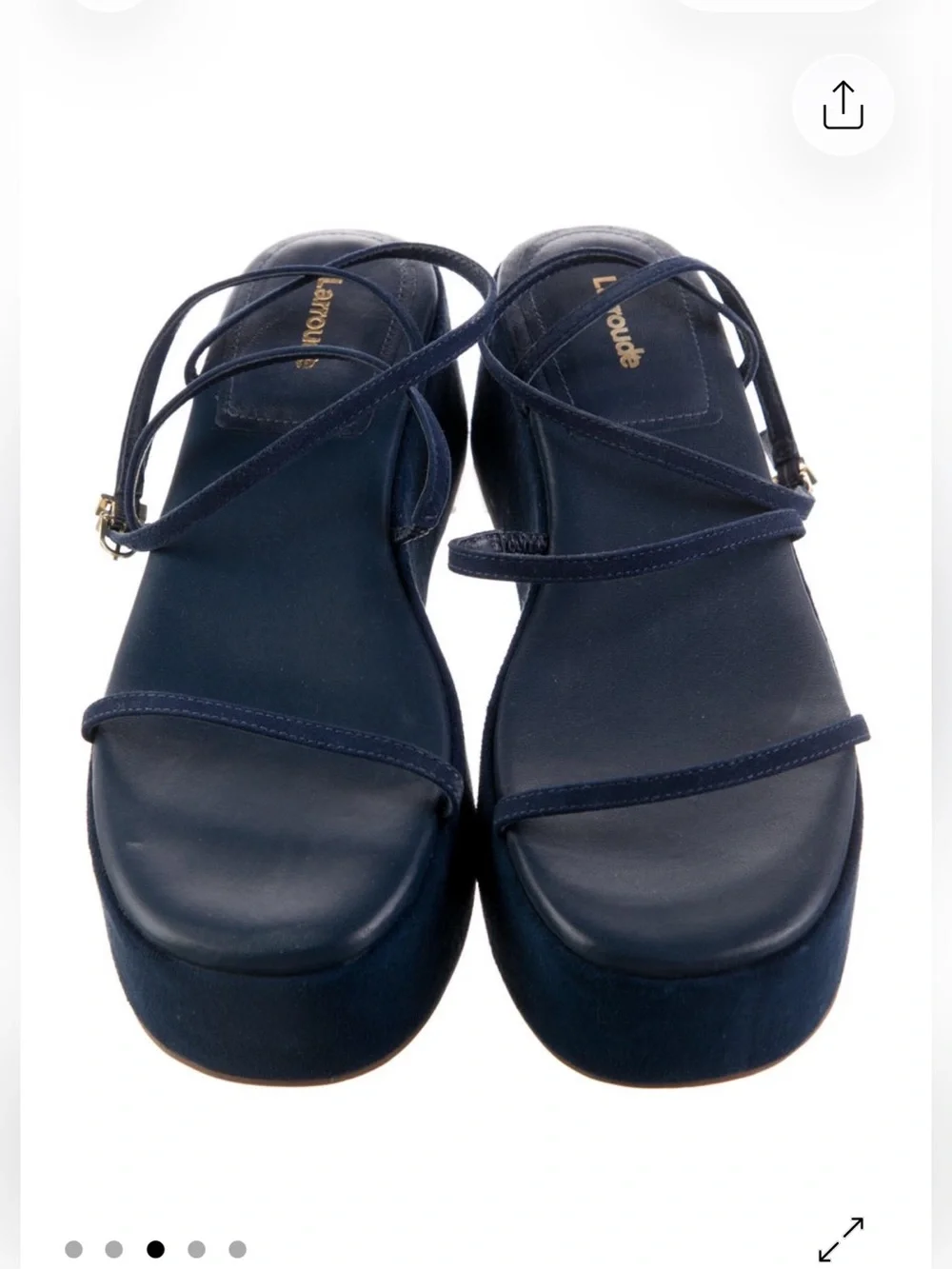 Larroude Navy Suede Strappy Platform Sandals
